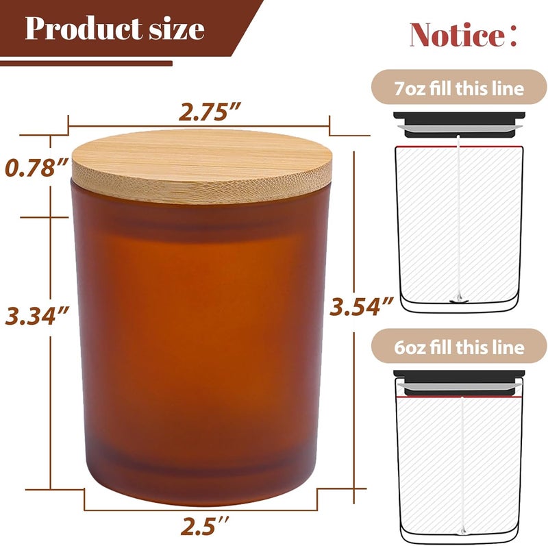 CONNOO 15-Pack 7oz Fall Amber Candle Jars with Bamboo Lids & Sticky Labels – Thick Glass Candle Jars for DIY Making, Dishwasher Safe, Bulk Set - Image 2